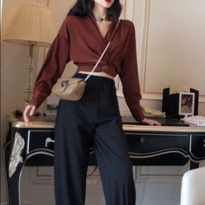 Burnt colored Korean tie blouse